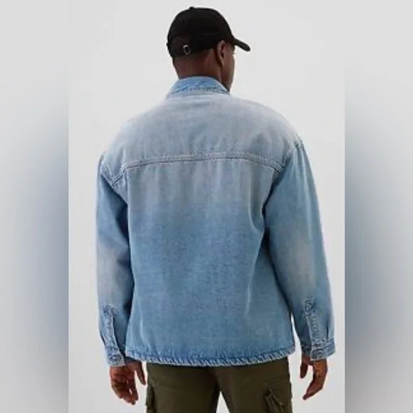 Gap Relaxed Denim Chore Barn Sherpa-Lined Jacket Coat Shacket NWOT L Fall